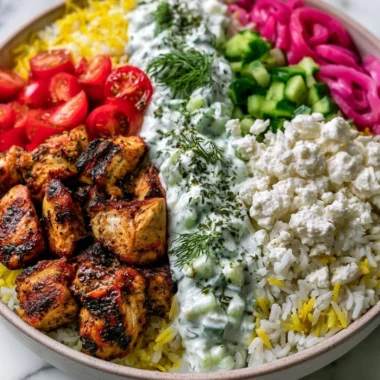 Mediterranean Lemon-Dill Chicken Bowl with fresh vegetables and herbs