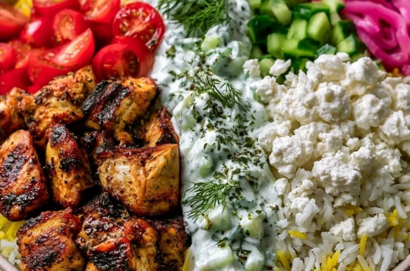 Mediterranean Lemon-Dill Chicken Bowl with fresh vegetables and herbs