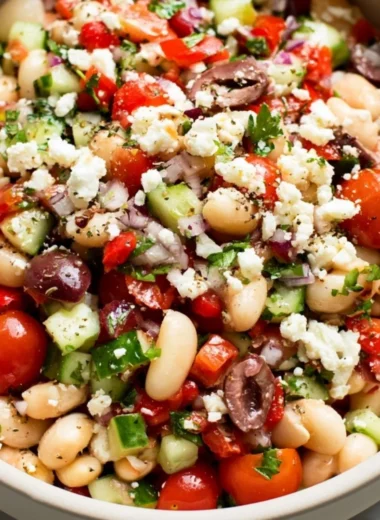 Mediterranean White Bean Salad with fresh vegetables and herbs