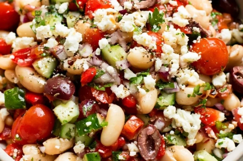 Mediterranean White Bean Salad with fresh vegetables and herbs