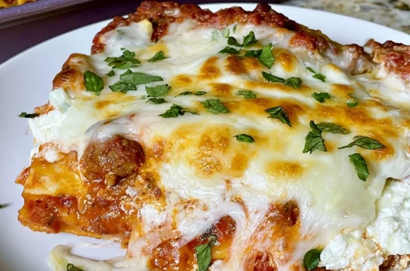 Delicious Sheet Pan Lasagna fresh out of the oven, served in a family-friendly style.