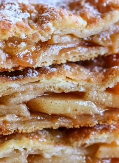Delicious Apple Cinnamon Sheet Cake topped with creamy frosting and cinnamon.