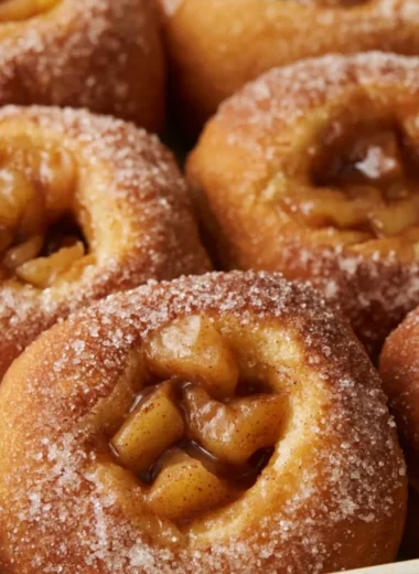 Delicious homemade apple pie donuts topped with cinnamon sugar
