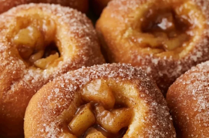 Delicious homemade apple pie donuts topped with cinnamon sugar