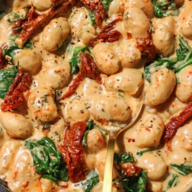Creamy one pot sundried tomato white beans dish served in a bowl