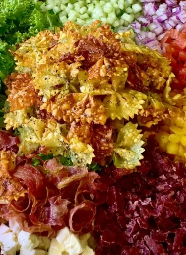 Crispy Italian Pasta Salad featuring colorful vegetables and twirls of pasta