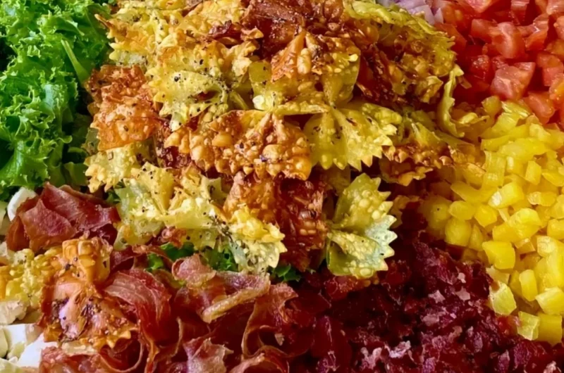 Crispy Italian Pasta Salad featuring colorful vegetables and twirls of pasta