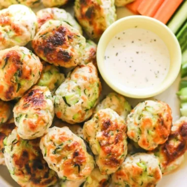 Kid-friendly veggie chicken nuggets served with dipping sauce