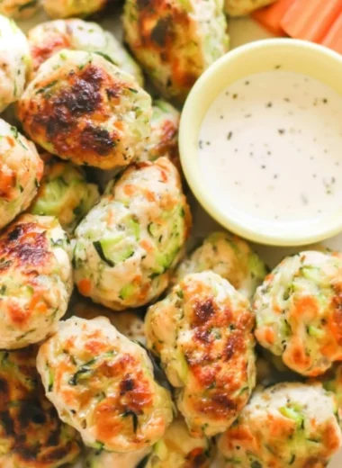 Kid-friendly veggie chicken nuggets served with dipping sauce
