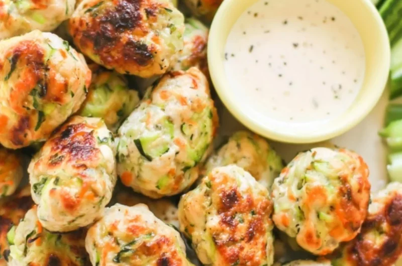 Kid-friendly veggie chicken nuggets served with dipping sauce
